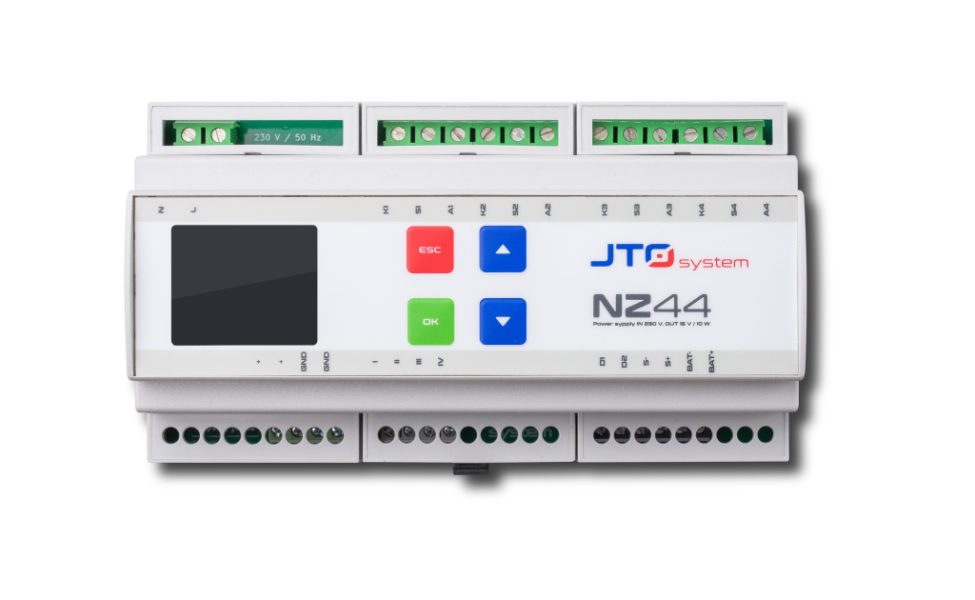 NZ44 napájecí zdroj, 4x digitální vstup, 4x výstupní relé, do rozváděče